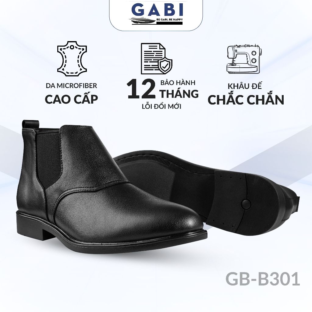 Giày Da Nam Chelsea Boots GABI GB-B301 Da Microfiber Cao Cấp, Lịch Lãm, Đế Cao Su Non Êm Ái 3cm