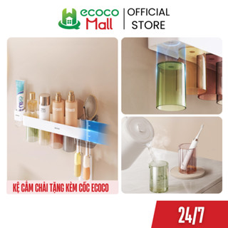  Kệ cắm bàn chải để đồ đa năng ECOCO tặng kèm 2 3 4 cốc chịu nhiệt thế hệ mới không cần khoan vít nhựa PP cao cấp 