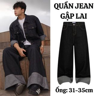  Quần Jean Nam FABUMAN Dài XÁM GẬP GẤU ống quần 31-35cm màu Đen Xám size S-XL BIGSIZE 