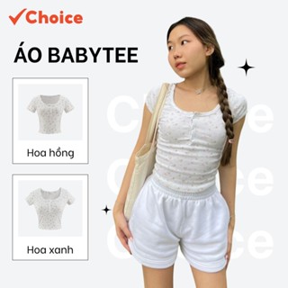 [Choice] Áo thun croptop Hoa Nhí tay ngắn dáng ôm cài nút