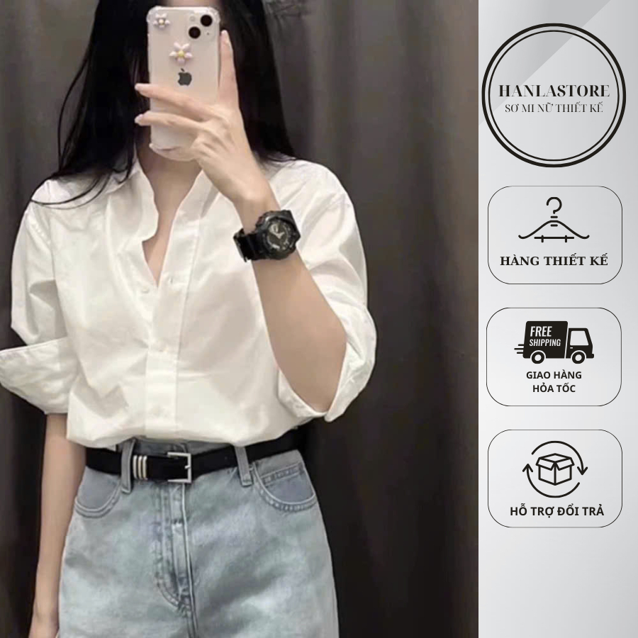 (Sơ mi nữ Trơn+Thêu ) Áo sơ mi nữ dài tay cổ đức Kaki Cotton cao cấp dày dặn mềm mịn thoáng mát SM26