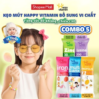 Kẹo mút Happy Vitamin bổ sung Canxi/Sắt/Kẽm/Lysin/Keo ong, tăng sức đề kháng, chiều cao