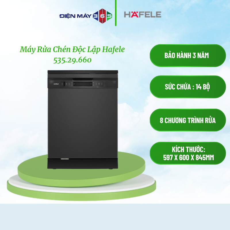 Hafele HDW-F605B 535.29.660 Máy Rửa Chén Độc Lập – 15 Bộ Chén Đĩa, Inverter Tiết Kiệm Điện