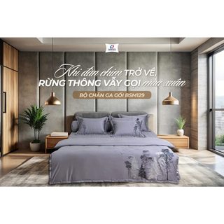 Bộ ga nệm phủ thêu Hanvico Blue Sky BSM129 Tencel 60s