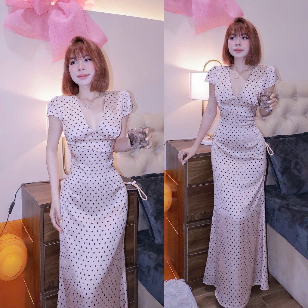 ĐẦM LỤA  có tay, nhún v1, có khóa kéo bên hông, dáng đuôi cá nhẹ, vải lụa tô châu ( Mã 7480 ) | BigBuy360 - bigbuy360.vn