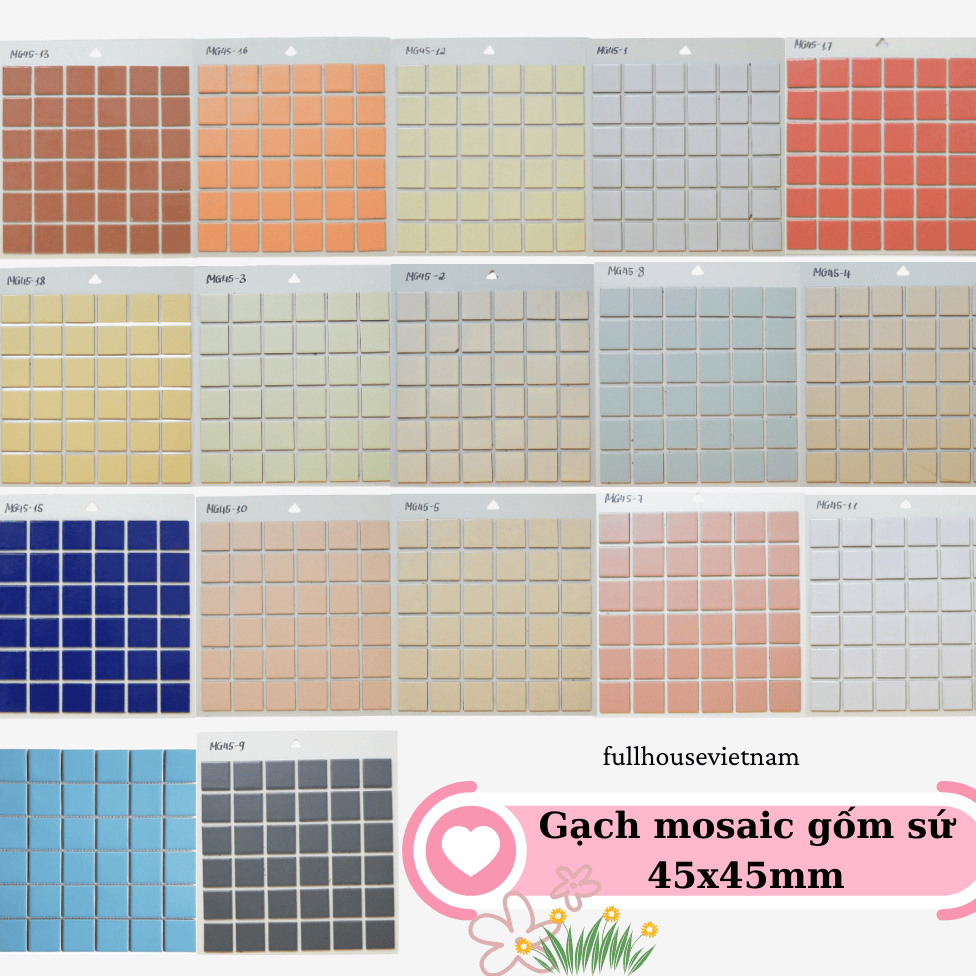 Gạch mosaic gốm sứ kt chip 45x45mm kt vỉ 30x30cm- gạch mosaic ốp tường ftrang trí nội ngoại thất,..