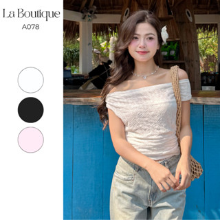 Áo Thun Bẹt Vai Nhún Eo LA BOUTIQUE Vải Ren Hoa Cao Cấp-A078