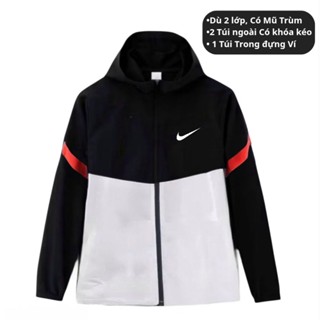 Áo Khoác Dù Nhẹ Cao Cấp Nam Nữ 2 Lớp Màu Đen Trắng V2 Có Mũ Thể Thao Chống Nắng áo khoác gió line xuông dây rút