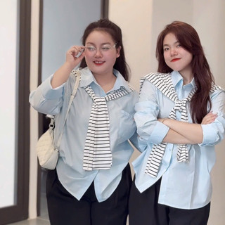   BIGSIZE  483 Áo Sơ Mi Nữ Dài Tay Kèm Khăn Thuỷ Thủ áo cổ bẻ đi học chuppy tặng kèm khăn buộc vai 