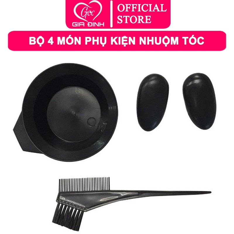 Bộ 4 món phụ kiện nhuộm tóc ( 1 Bát nhuộm , 1 Cọ nhuộm , 2 Đồ che tai)