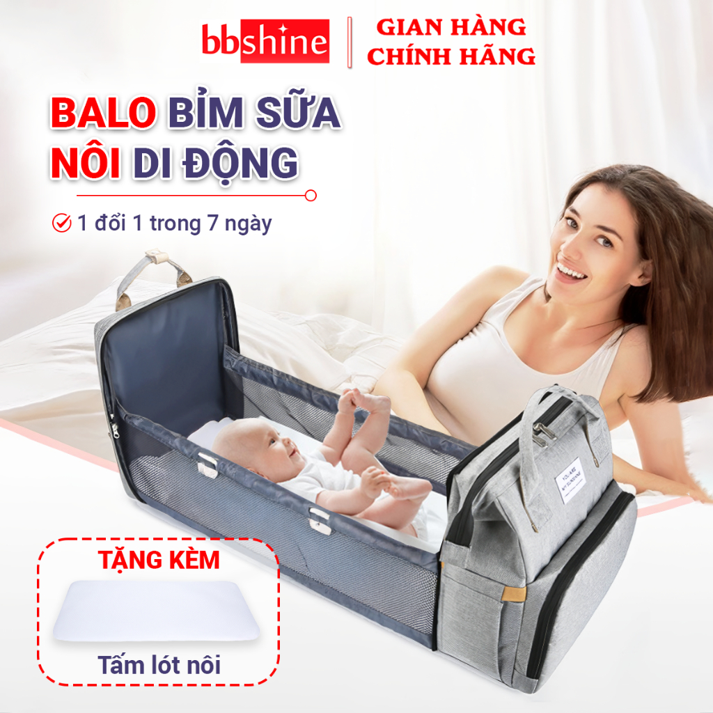 Balo Bỉm Sữa Đa Năng Kết Hợp Nôi Di Động Chất Vải Cao Cấp Cho Bé Chống Thấm Nước BBShine – B026