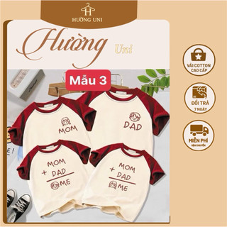 Áo thun dành cho gia đình be phối đỏ mẫu Mom, Dad, Me