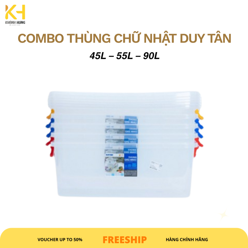 [Xả Kho Giá Rẻ] Combo Thùng Chữ Nhật DUY TÂN 45L – 55L – 55L Có Bánh Xe– 90L | Thùng Nhựa PP Có Nắp,
