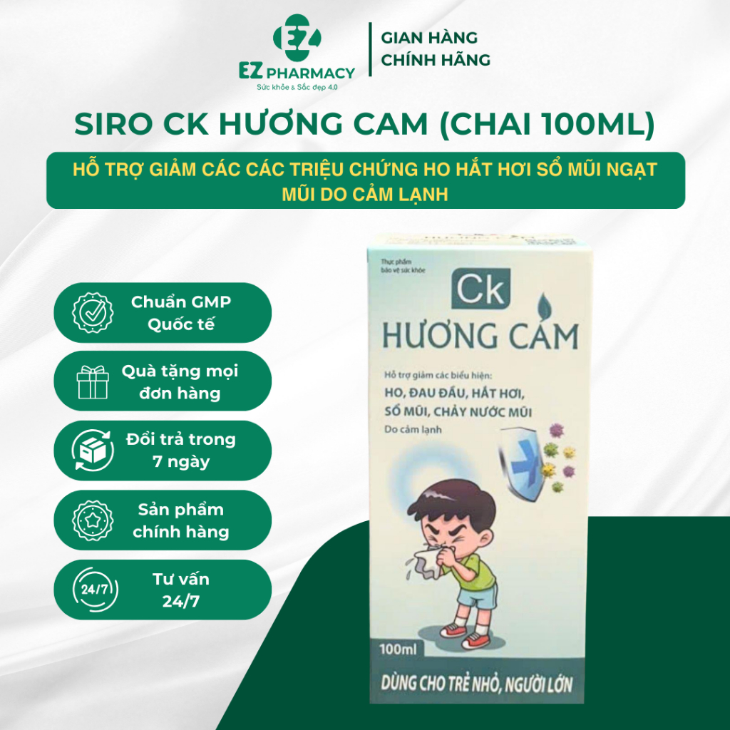 Siro CK hương cam - Hỗ trợ giảm các các triệu chứng ho hắt hơi sổ mũi ngạt mũi do cảm lạnh (Chai 100