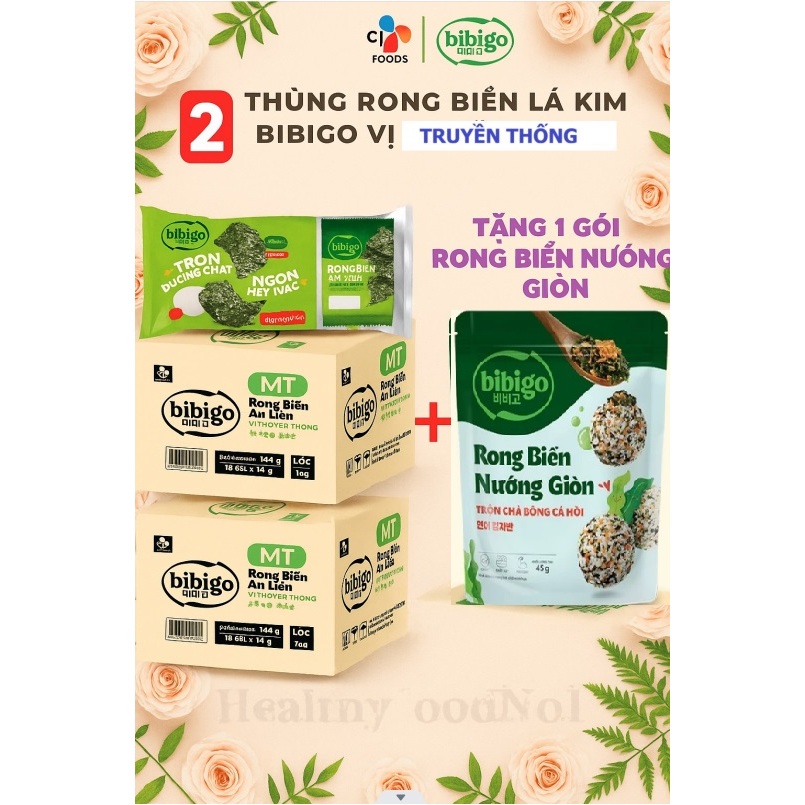 [Tặng 1 Gói Cá Hồi] Combo 72 Gói Rong Biển Lá Kim Bibigo Hàn Quốc - Rong Biển Ăn Liền Giá Sỉ