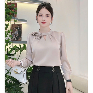  Áo sơ mi công sở cổ nơ bông hoa tiểu thư cá tính Áo sơ mi nữ tay dài chất lụa Tô Châu cao cấp - PH SMD 008 