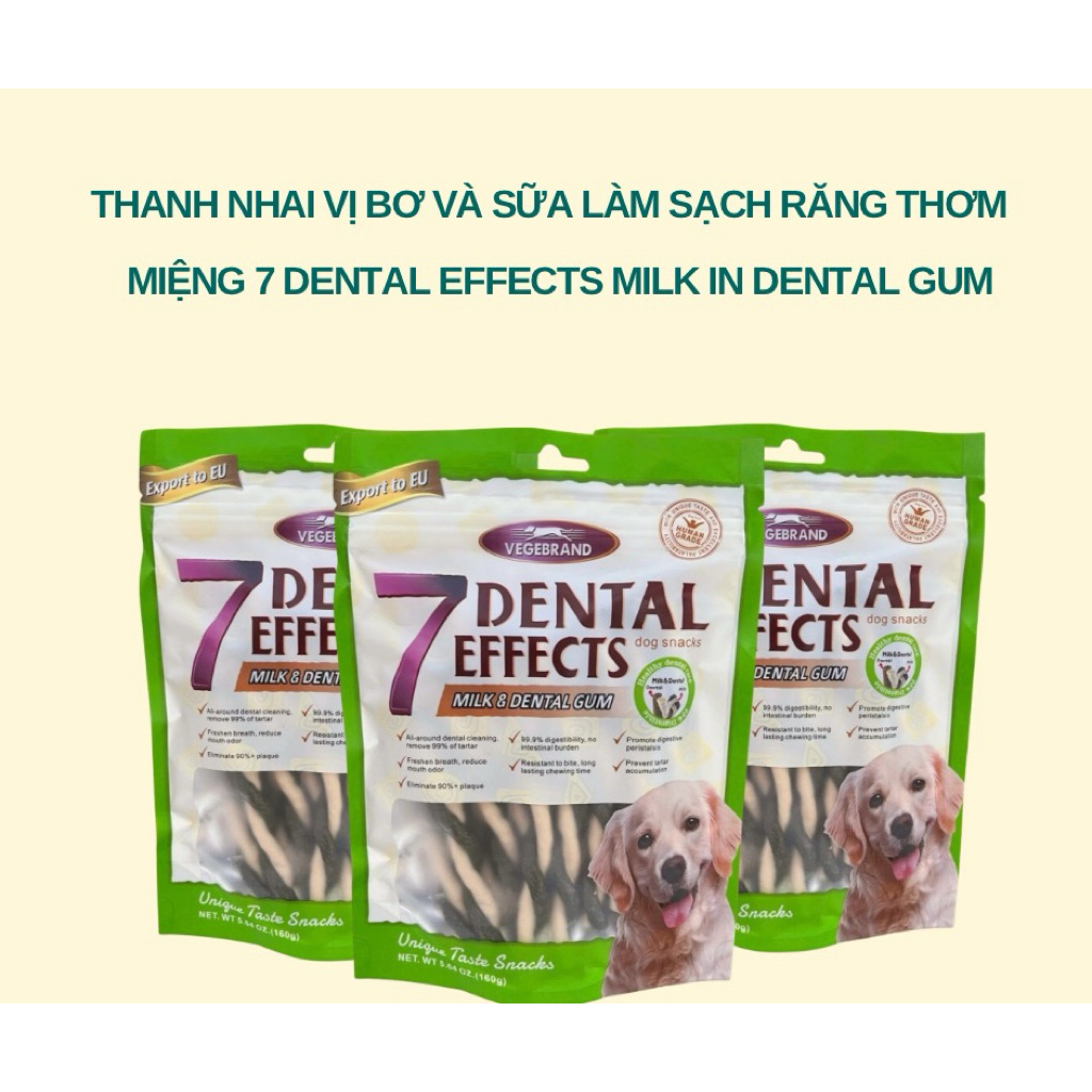 Thanh nhai vị bơ và sữa làm sạch răng thơm miệng 7 Dental Effects Milk In Dental Gum 160g cho chó