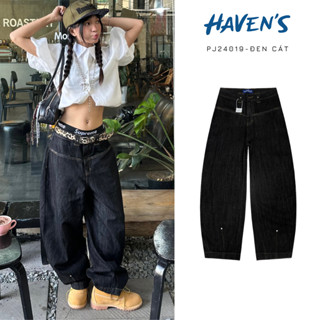 Quần Jeans HAVEN'S unisex dáng thụng ống cong form RELAXED FIT túi dọc chiết ly gấu bản Cao Cấp