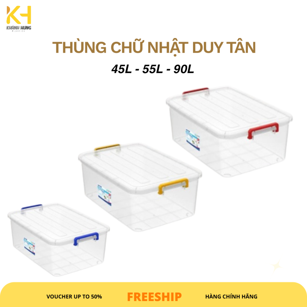 [Xả Kho Giá Rẻ] Thùng Chữ Nhật trong DUY TÂN 45L – 55L – 55L Có Bánh Xe– 90L | Thùng Nhựa PP Có Nắp,