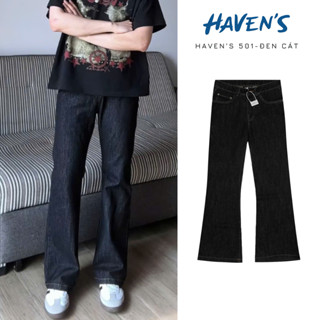 [BẢN CAO CẤP] Quần Jeans HAVEN'S unisex màu đen cát ống loe nhẹ wash mềm thêu túi tôn dáng - havenstyle