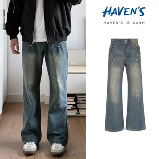 Quần JEANS unisex HAVEN'S dáng ống loe chiết ly tôn dáng che khuyết điểm bản thường - havenstyle