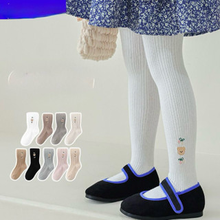  Quần tất liền bàn thêu hình gấu cheery chất len đanh mịn hàng loại 1 cho bé pjong cách hàn quốc 