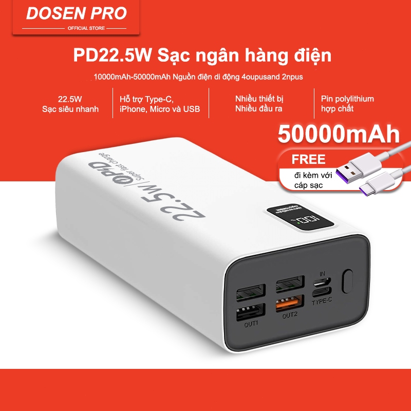 K7 sạc dự phòng Dosen Pro PD22.5w Sạc nhanh pin dự phòng màn hình led tích hợp tích hợp (10000mAh-50000mAh) | BigBuy360 - bigbuy360.vn