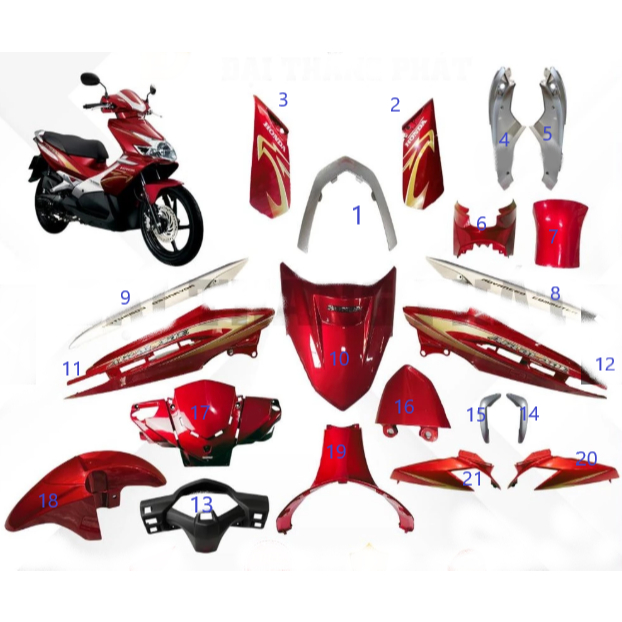 dàn áo ab air blade 110 FI 2009 2010 đỏ bạc ( bán lẻ từng món )