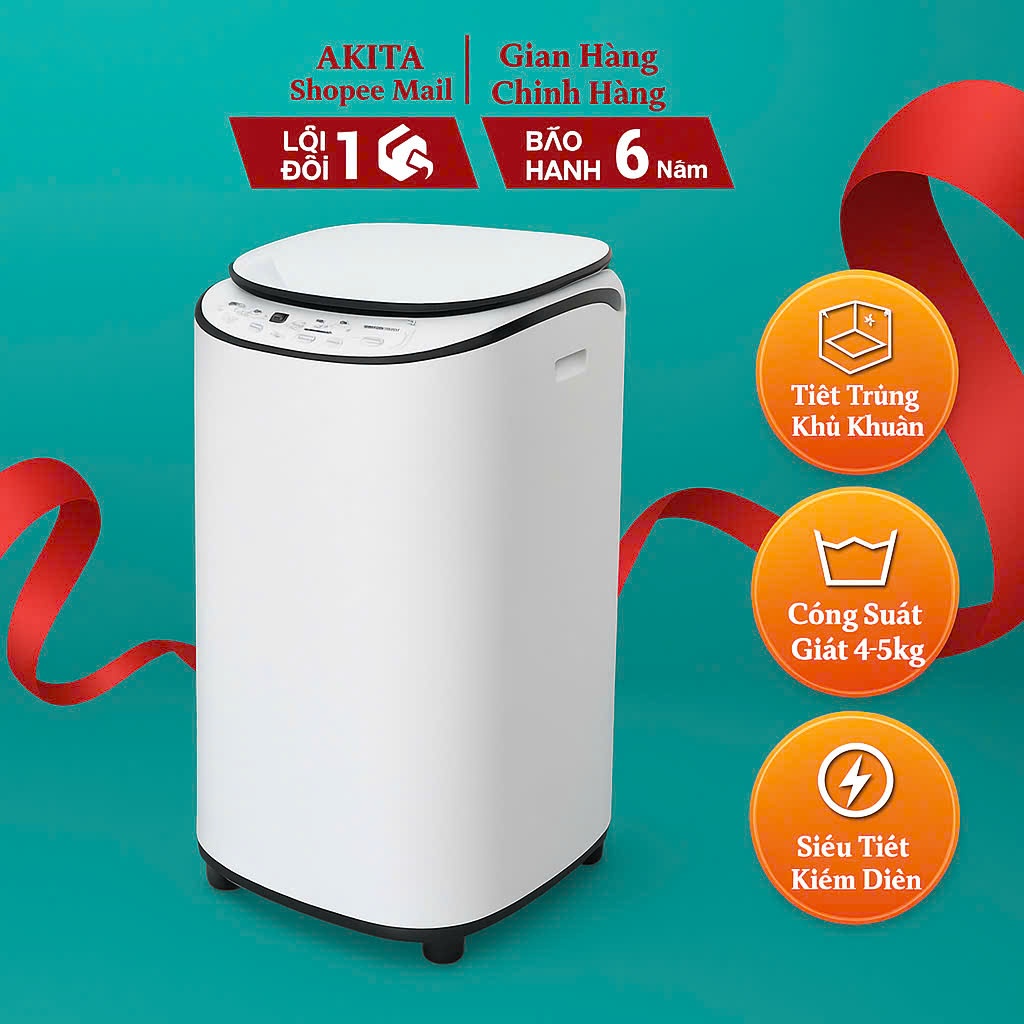 Máy giặt mini PVL-AKITA Japan 🌸 Tự động giặt-vắt-sấy, khử khuẩn, siêu tiết kiệm điện nước, BH 6 năm
