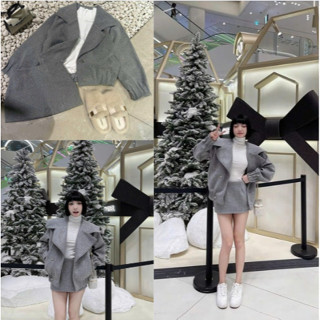 DAY CHIC - Set áo dạ ép cổ bẻ tay dập li ba chi tiết phối váy ngắn rời