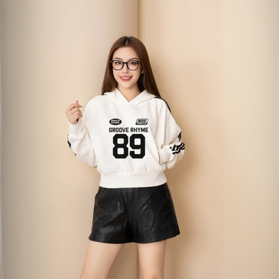 Áo nỉ hoodie nữ NA28 dáng ngắn bo gấu in hình 89 Loza NP8390