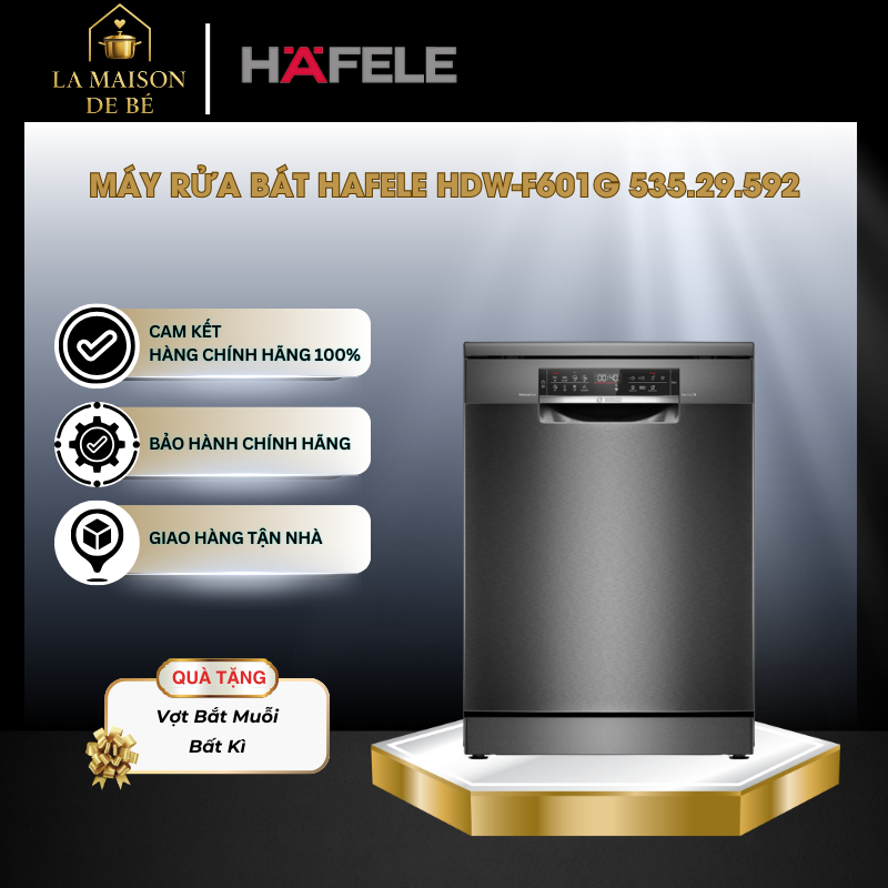 Máy Rửa Chén 15 Bộ Hafele HDW-F601G – 535.29.592 - 7 Chương Trình Rửa - Cảm Ứng Màn Hình LED - LMS