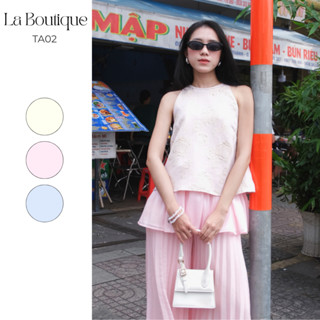 Áo Yếm Gấm LUNG LINH Phối Bèo Và Quần Voan Tơ Dập Ly (Lớp Lót Satin) - Set Đồ Trung Thu La Boutique