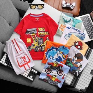 Đồ Bộ Hè Cho Bé Trai Thun Cotton VNXK Size Nhỏ 10-38kg Đồ Trẻ Em Cộc Tay In Hình 3D Siêu Nhân, Labubu, Khủng Long J490