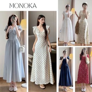   Nhiều mẫu  Váy nữ dáng dài  tay bồng cổ V chiết eo xòe tôn dáng Đầm hoa nhí vintage cộc tay xòe nữ tính dịu dàng T1392G 