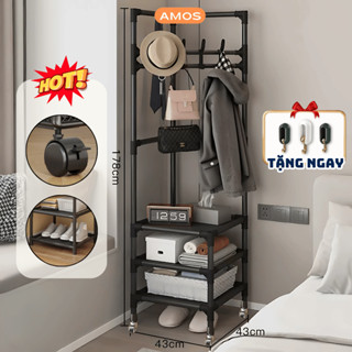  Kệ Treo Quần Áo Di Động Xoay 360° Thiết Kế 2 Tầng Tiện Lợi AMOS Giá Phơi Đồ Kệ Để Giày Sơn Tĩnh Điện Chống Gỉ 