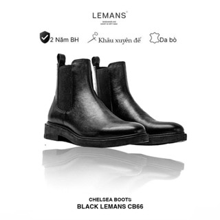 Giày da bò Chelsea Boots Black LEMANS CB66, đế Lemans cao 4cm, boot nam chelsea boot nam, bảo hành 24 tháng