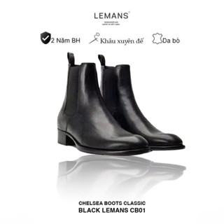 Giày da bò Chelsea boots nam LEMANS CB01 bản mũi nhọn, da bò nguyên tấm, Đế gót cao 5cm, Chính Hãng bảo hành 24 tháng