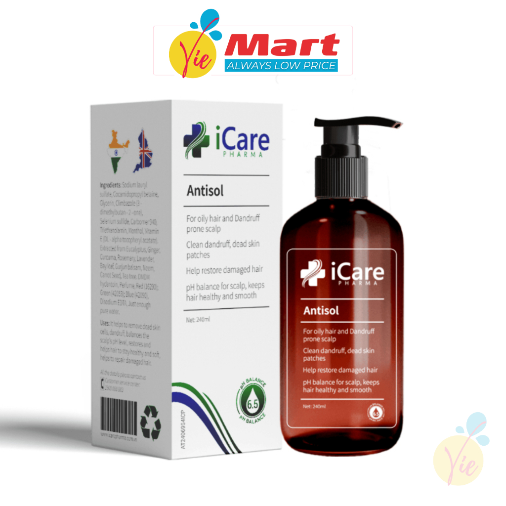 Dầu Gội iCare Pharma Antisol 240ML - Sạch Gàu Chiết Xuất Dược Liệu Sạch Gàu, Giảm Ngứa, Chống Rụng