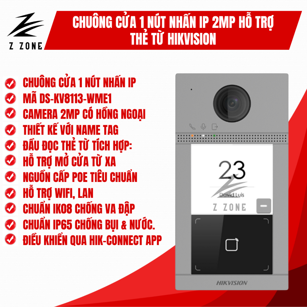 Nút Nhấn IP Chuông Cửa Hikvision camera 2MP dành cho villa, biệt thự