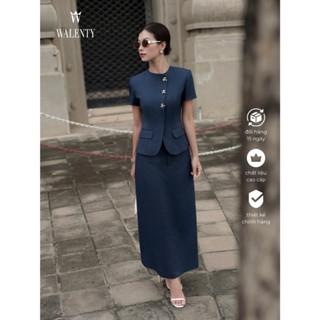 WALENTY set công sở Iris - Áo kiểu ngắn tay và quần loe/ chân váy dài, nút kim loại sang trọng