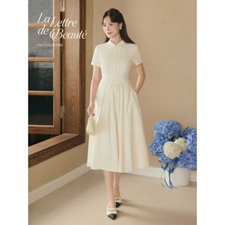 Váy đầm nữ Mariel Dress BEAUTEBYV dáng chiết eo có dây buộc, thân dưới xếp ly nhỏ phong cách thanh lịch, sang trọng