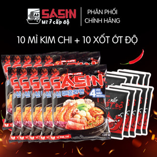 Combo 10 gói mì cay Sasin vị kim chi 120g + 10 gói xốt ớt độ 10g