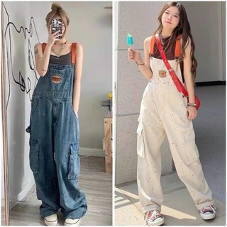 Quần yếm jeans ống rộng vẩy sơn dễ thương năng động Hàn Quốc - JS103