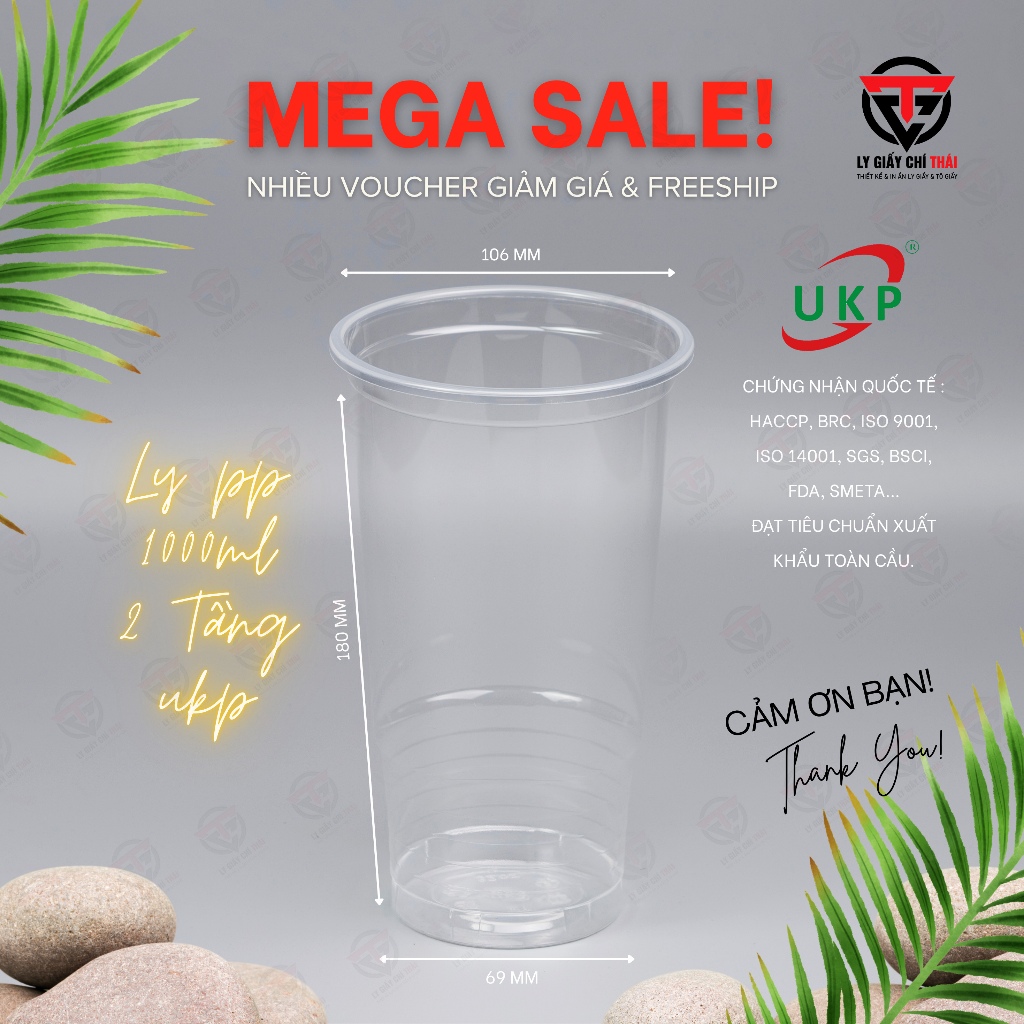 Set 50 cái Ly Nhựa UKP PP 2 Tầng 1000ml , Ly UKP Cao Cấp. Ly đựng Trà Tắc, Trà Sữa, Trà Trái Cây