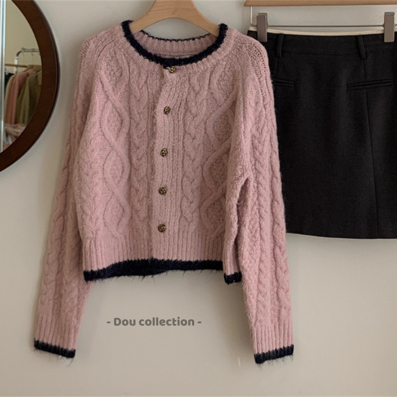 Áo Khoác Cardigan Nữ, Áo Len Dệt Kim Hoạ Tiết Dây Đan Chéo Viền Đen Phong Cách Hàn Quốc Thời Trang Thu Đông - Mã TA084 | BigBuy360 - bigbuy360.vn