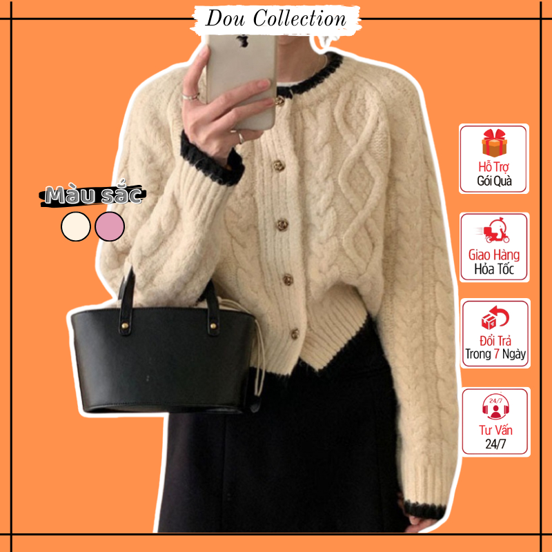 Áo Khoác Cardigan Nữ, Áo Len Dệt Kim Hoạ Tiết Dây Đan Chéo Viền Đen Phong Cách Hàn Quốc Thời Trang Thu Đông - Mã TA084 | BigBuy360 - bigbuy360.vn
