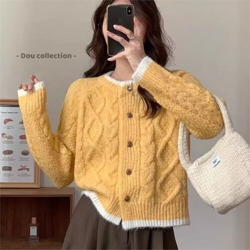 Áo Khoác Cardigan Nữ, Áo Len Dệt Kim Hoạ Tiết Dây Đan Chéo Viền Đen Phong Cách Hàn Quốc Thời Trang Thu Đông - Mã TA084 | BigBuy360 - bigbuy360.vn