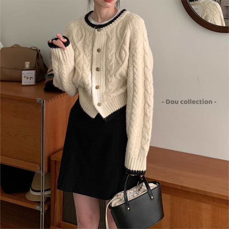 Áo Khoác Cardigan Nữ, Áo Len Dệt Kim Hoạ Tiết Dây Đan Chéo Viền Đen Phong Cách Hàn Quốc Thời Trang Thu Đông - Mã TA084 | BigBuy360 - bigbuy360.vn