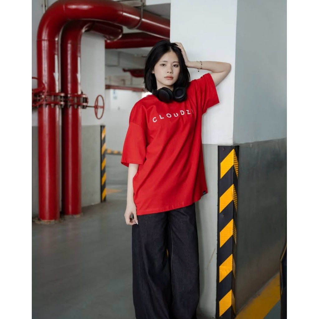 (PASS QUẦN ÁO) Áo phông CLOUDZY đỏ unisex tay lỡ dáng rộng oversize chữ trắng trước ngực